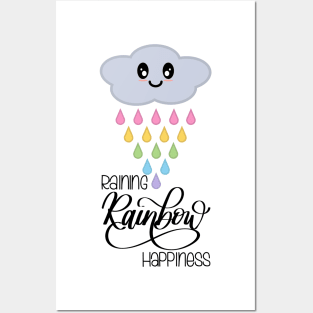 Raining Rainbow Happiness Kawaii Cute Rain Cloud Posters and Art
